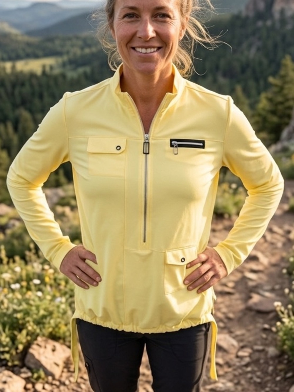 jamie sadock Yellow Long Sleeve Pullover Jersey  Zip draw string front L
